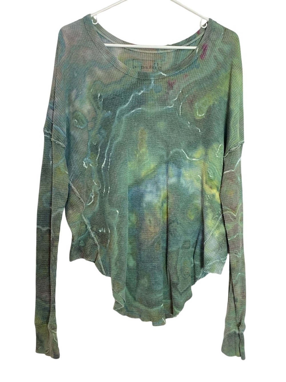 FP Free People Thermal Shirt Custom Tie Dye Womens Size Small Green Earthy Top